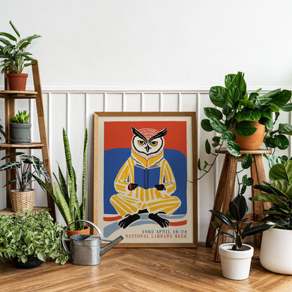 Reading Owl Poster - Book Lover Wall Art Print