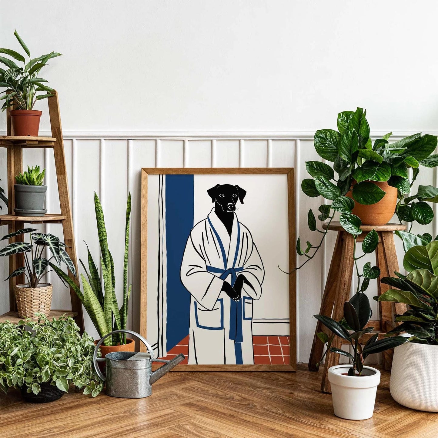 Dog in Bathrobe Poster Print