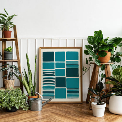 Mid-Century Teal Squares Print