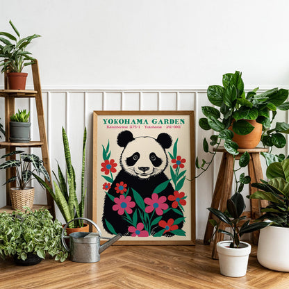 Cute Panda with Flowers Wall Art Poster