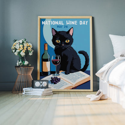 National Wine Day Cat Poster