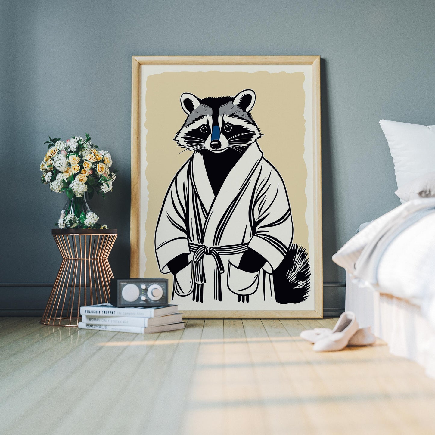 Raccoon Bathrobe Wall Art Print