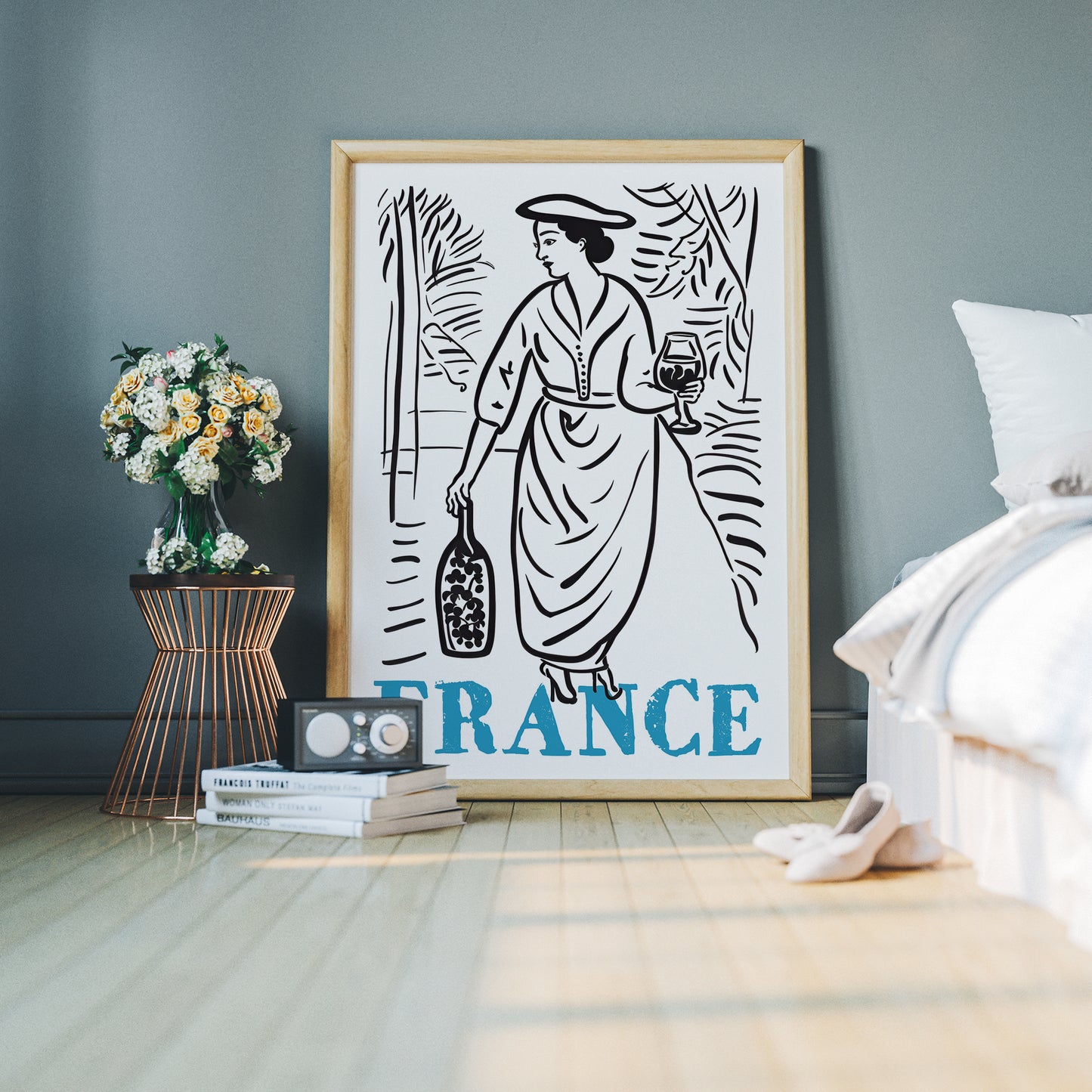 Retro France Travel Poster Line Art