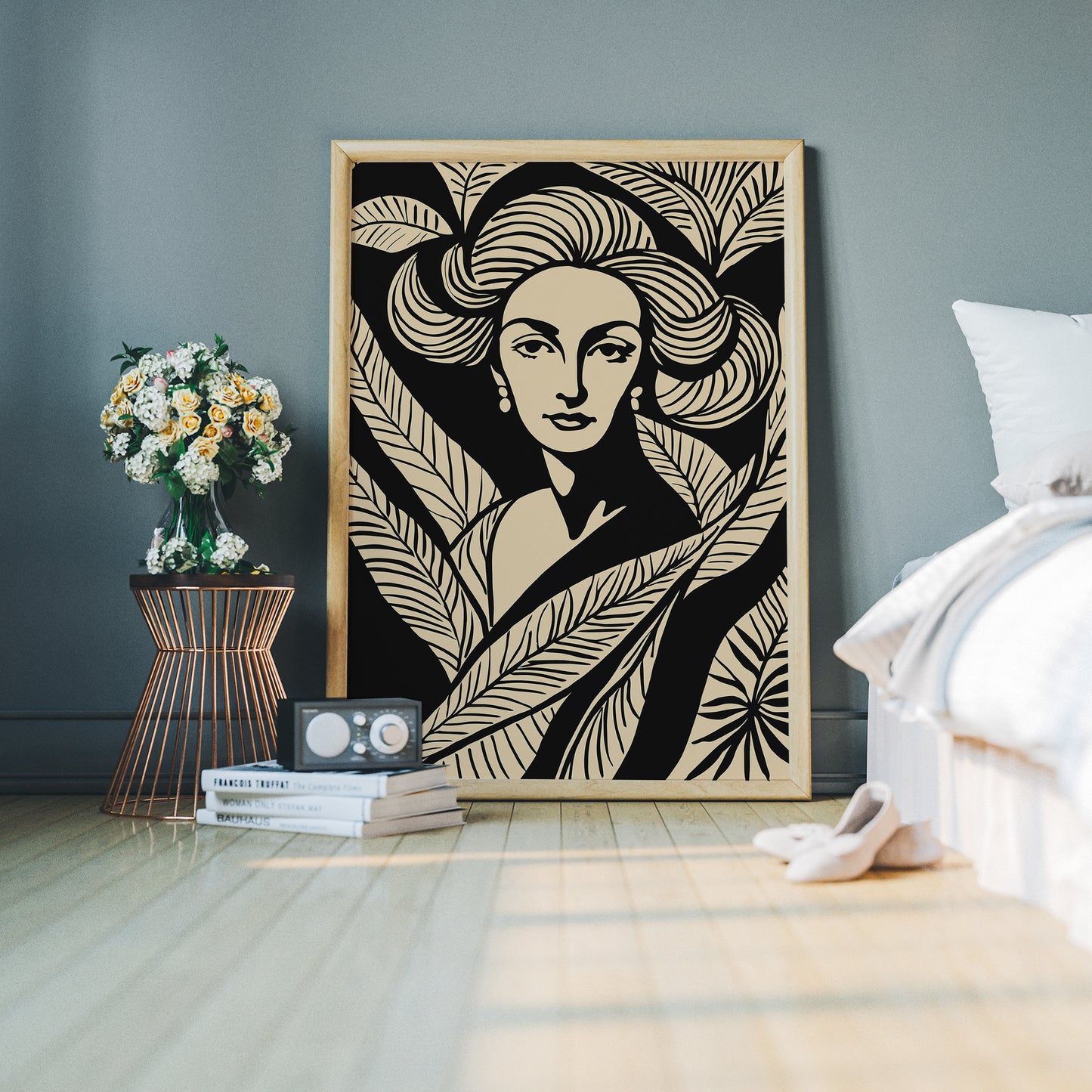 Plant Lady Black Linocut Style Poster