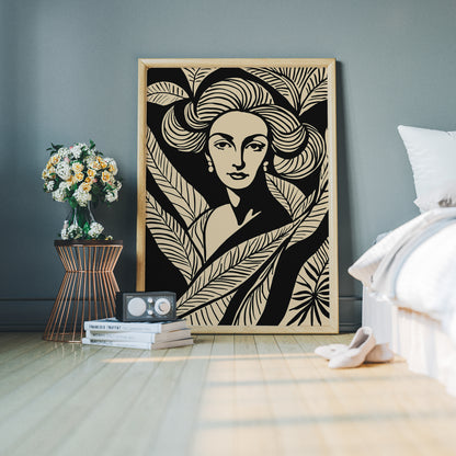 Plant Lady Black Linocut Style Poster