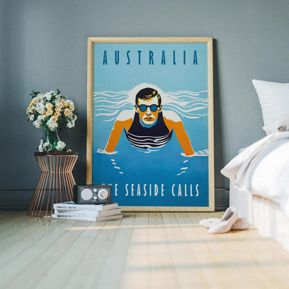 Australia Swimming Retro Poster