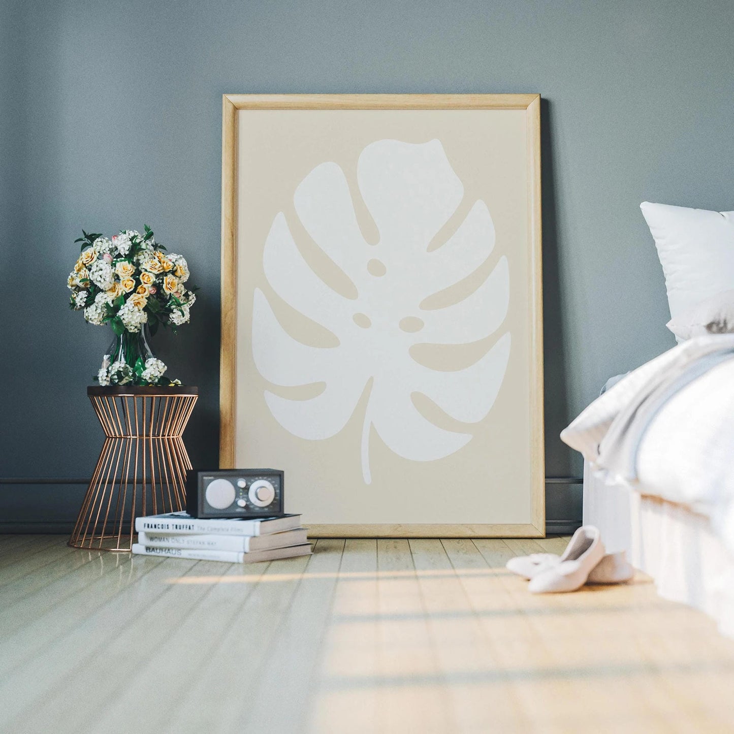 White Monstera Leaf Art Print – Minimal Botanical Wall Decor