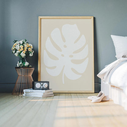 White Monstera Leaf Art Print – Minimal Botanical Wall Decor