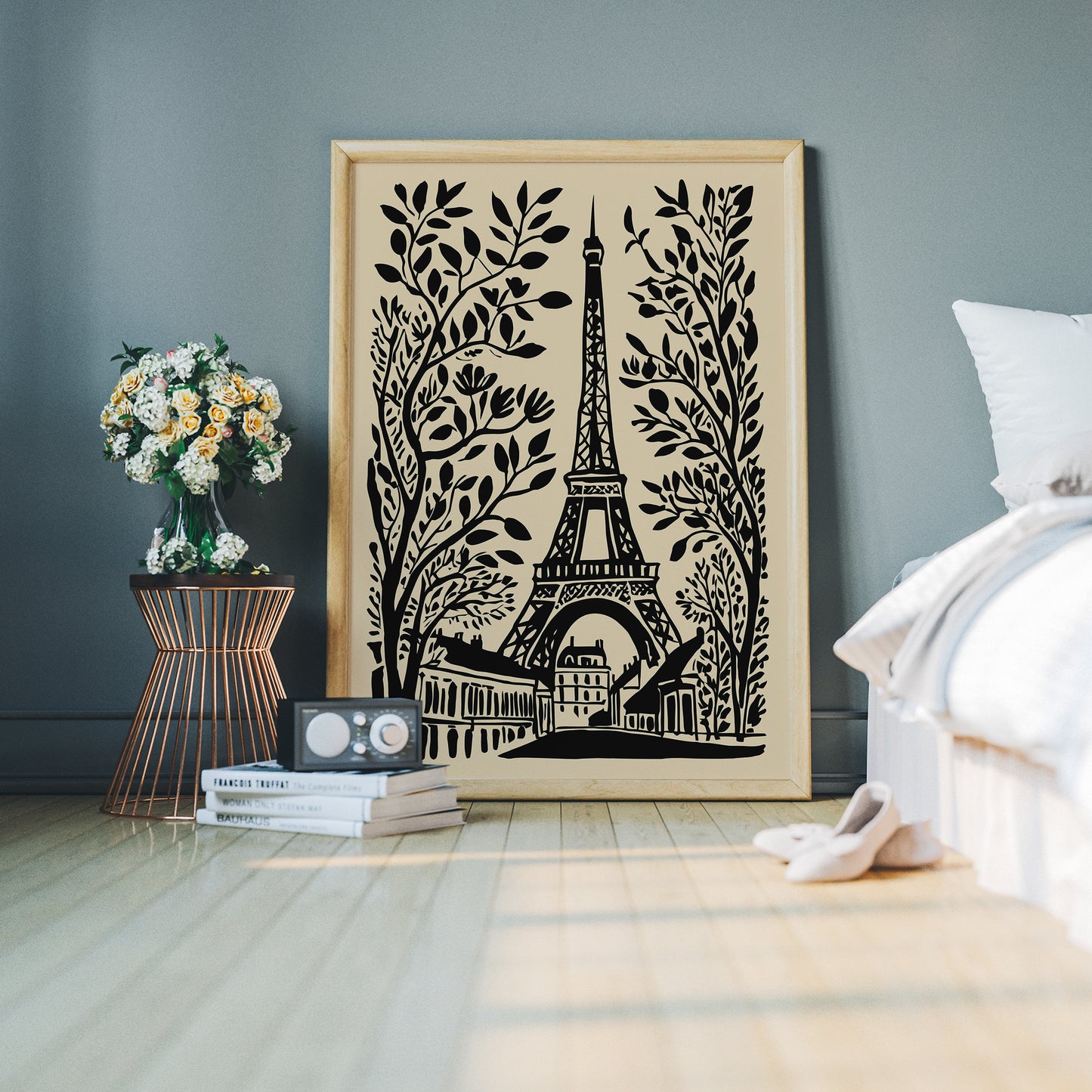 Black Ink Style Eiffel Tower Art Print