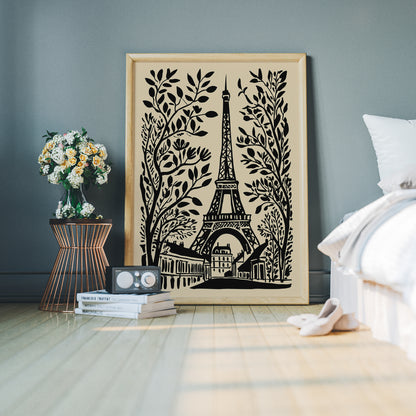 Black Ink Style Eiffel Tower Art Print