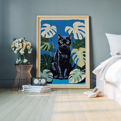 Monstera Cat Wall Art Print