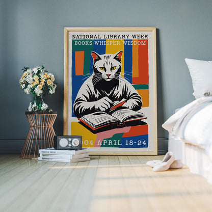 Library Cat Reading Poster