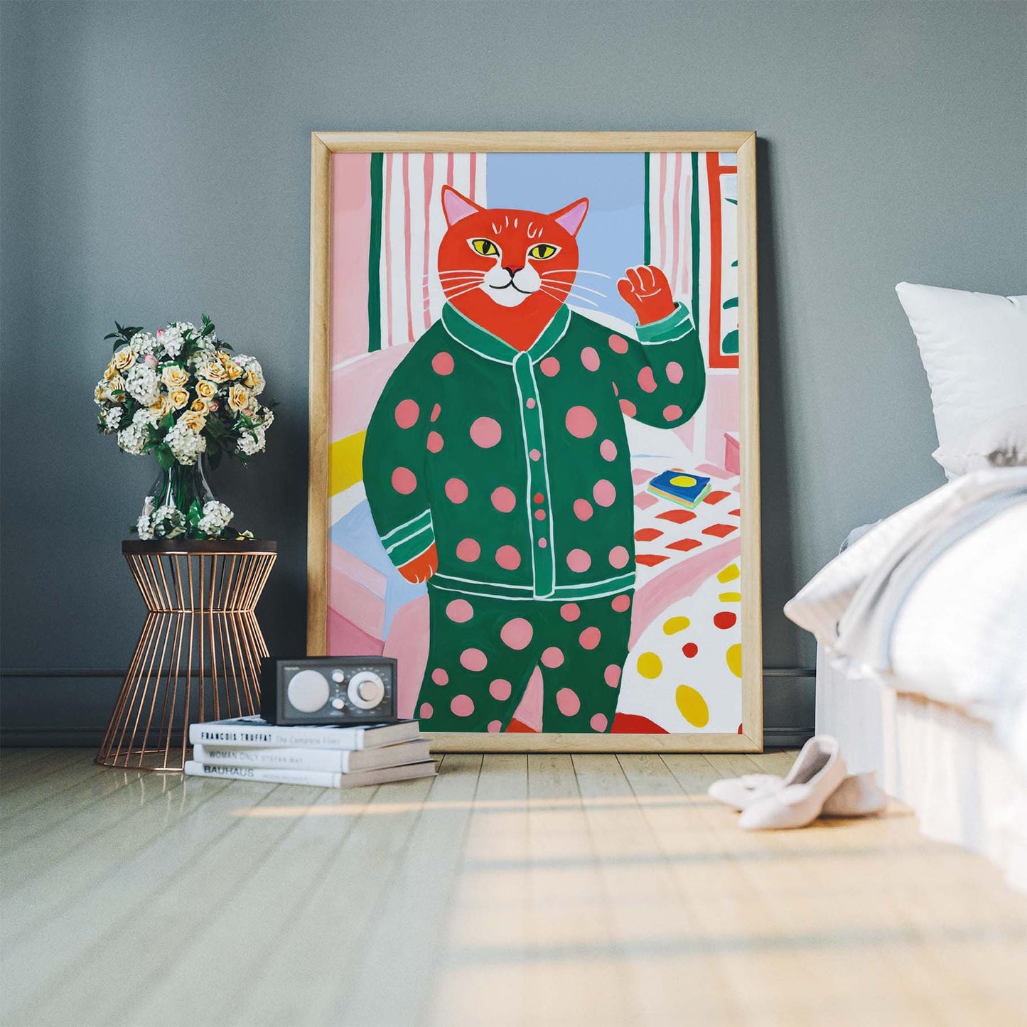 Pajama Cat Bedroom Wall Art