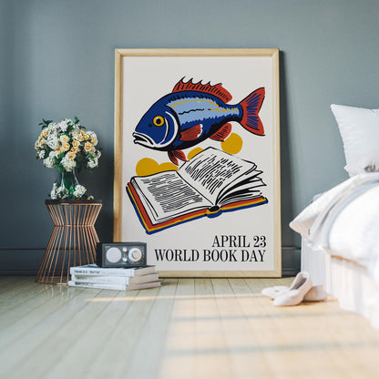 World Book Day Fish Reading Poster Print