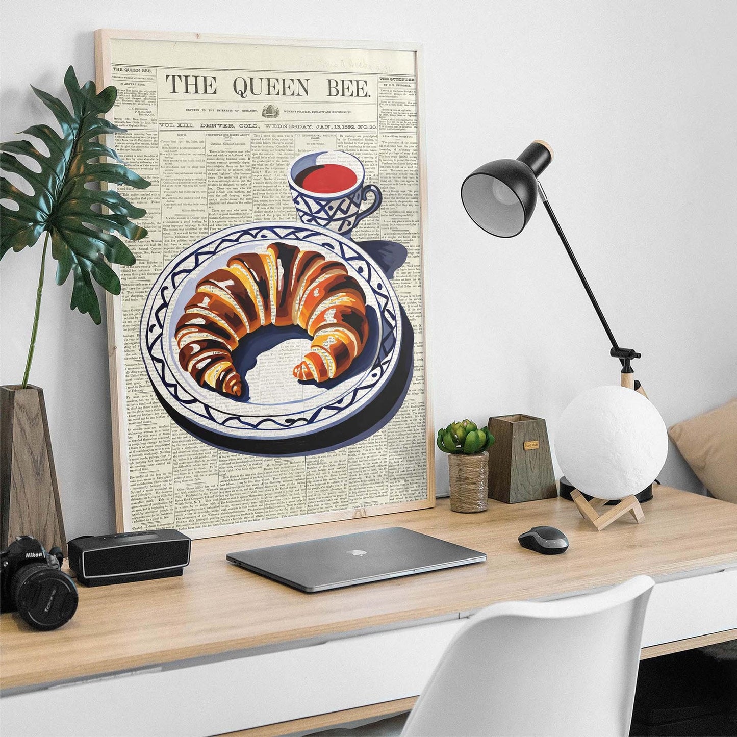 Vintage Croissant Newspaper Kitchen Poster