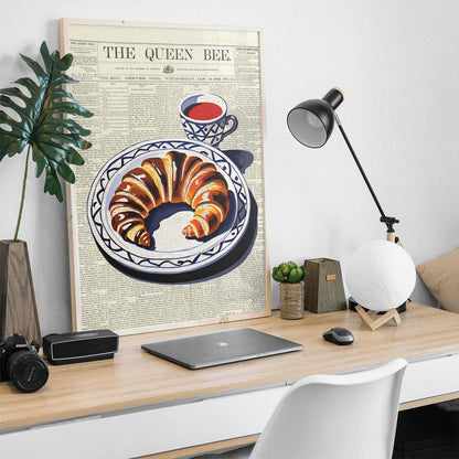 Vintage Croissant Newspaper Kitchen Poster