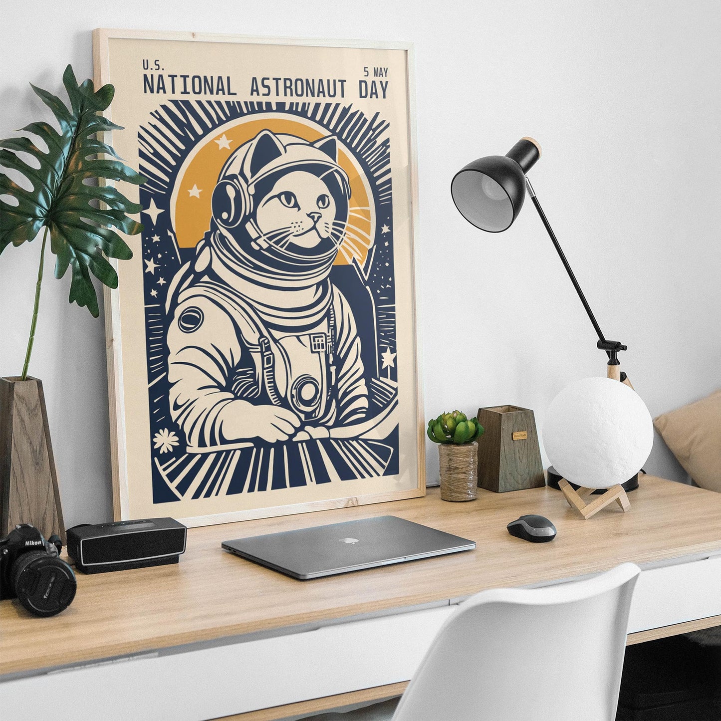 Funny Cat Astronaut Wall Art Kids Room Decor