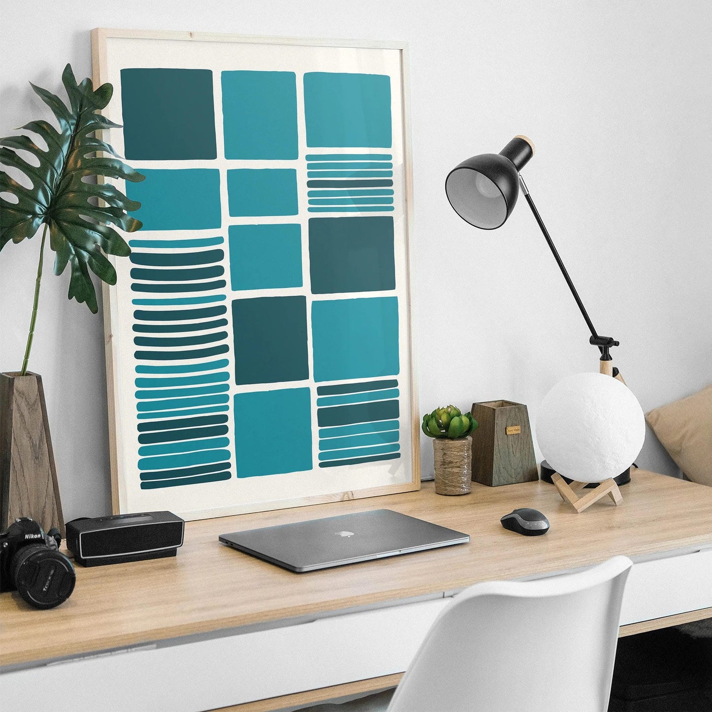 Mid-Century Teal Squares Print