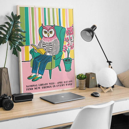 Library Week Owl Poster Print