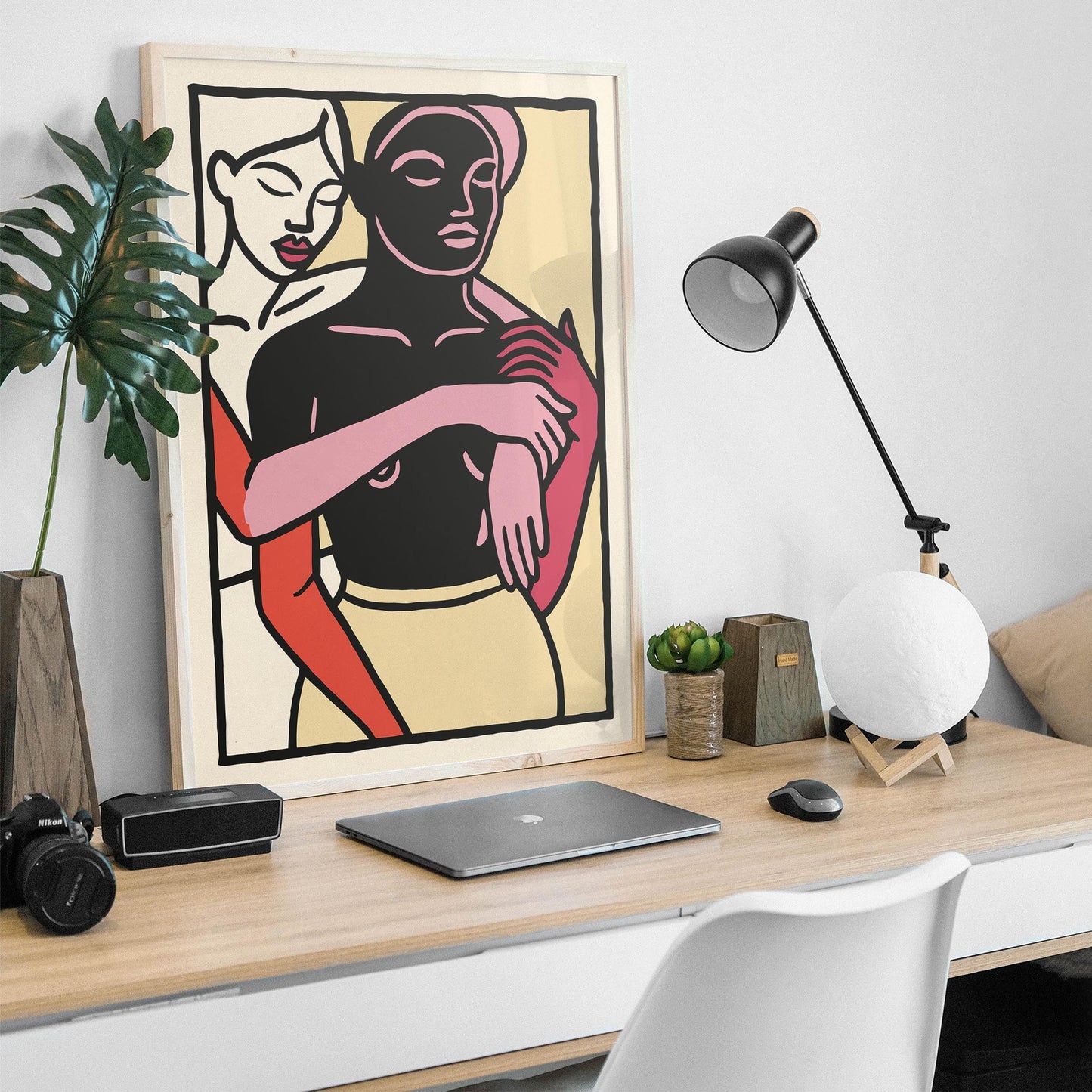 Modern Embrace Poster - Abstract Couple Wall Art Print