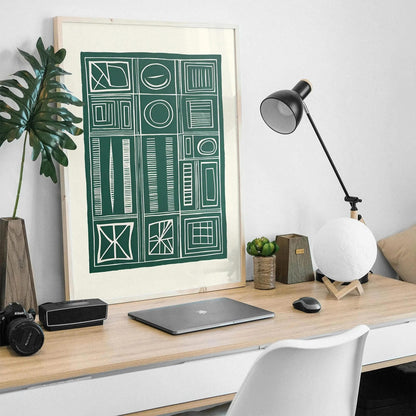 Mid-Century Modern Green Shapes Print