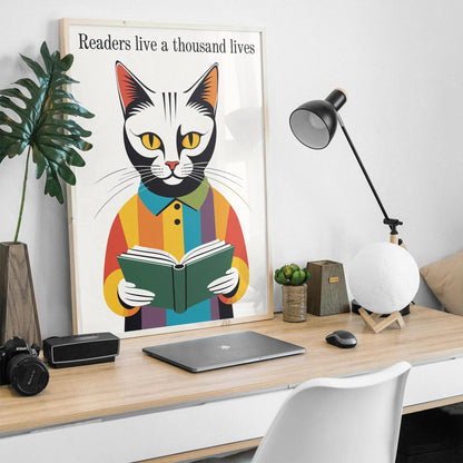 Vintage Reading Cat Wall Art