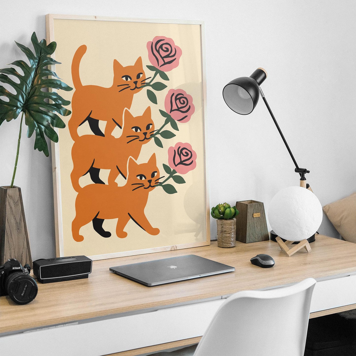 Cats and Roses Art Print