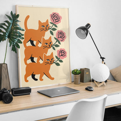 Cats and Roses Art Print