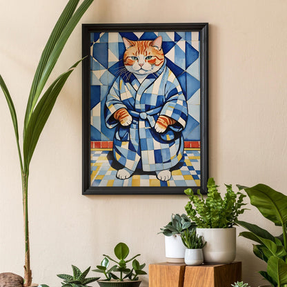 Cat in Bathrobe Art Print