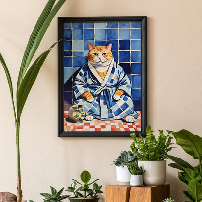Whimsical Cat in Bathrobe Poster