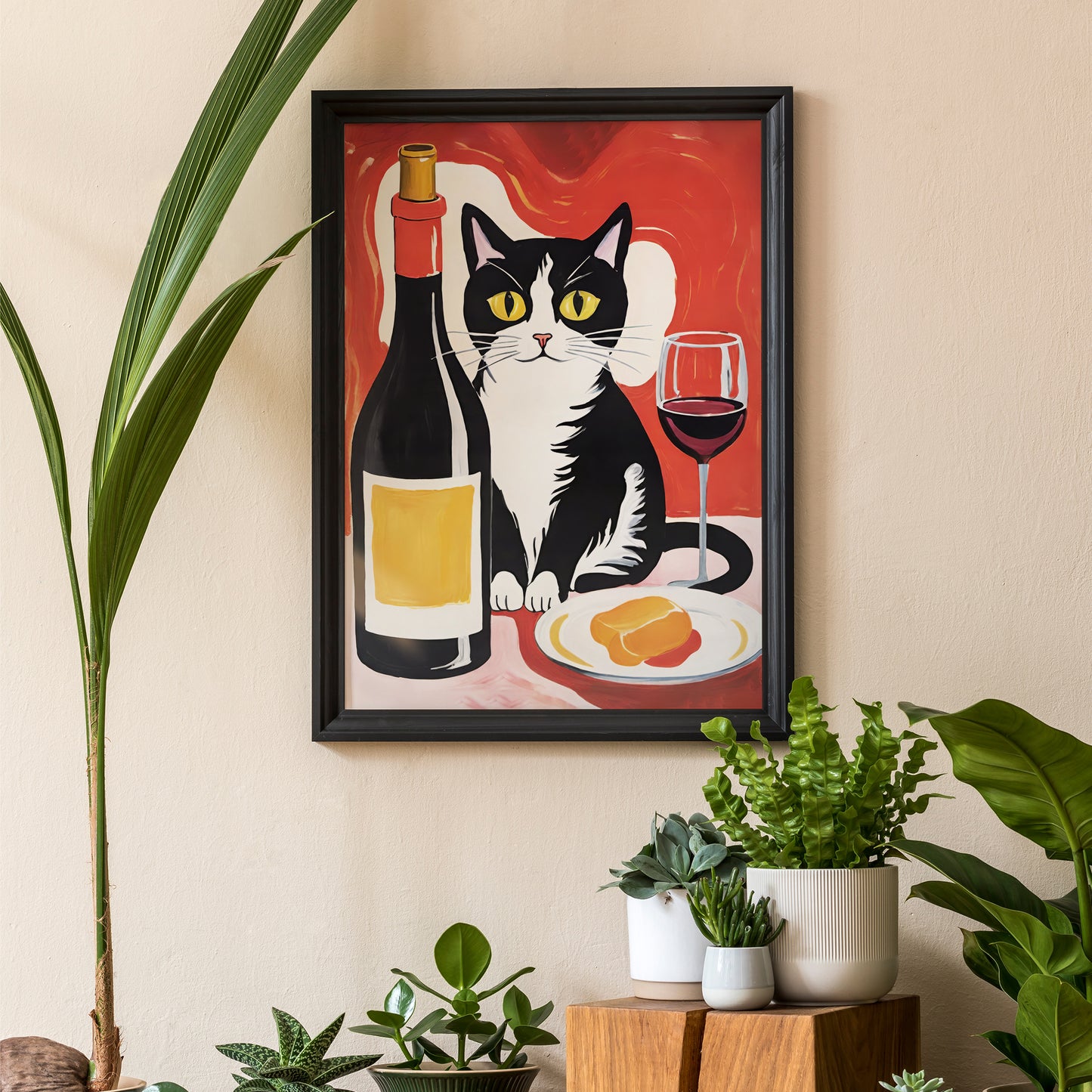 Cat and Wine Kitchen Wall Art