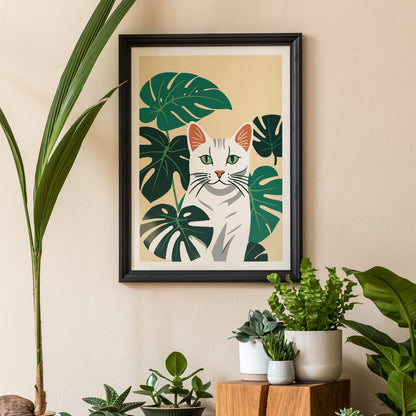 Cat and Leaves Art Print