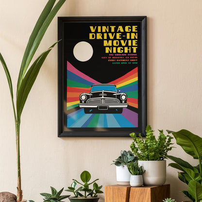 Retro Drive-In Movie Car Poster