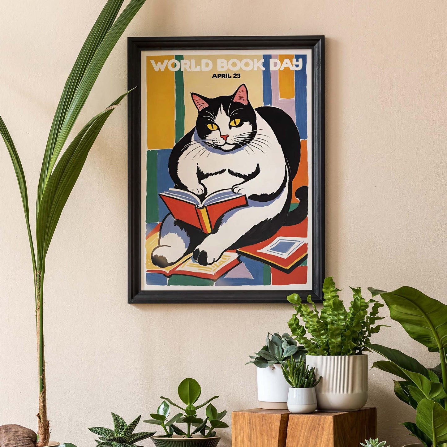 Cat Reading for World Book Day Poster