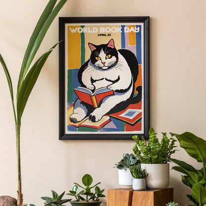 Cat Reading for World Book Day Poster