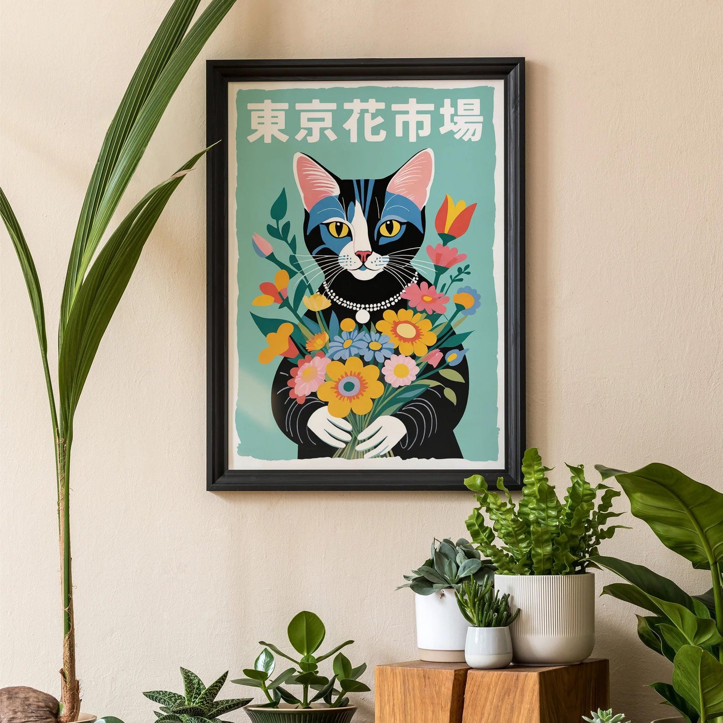 Tokyo Flower Market Cat Art Print