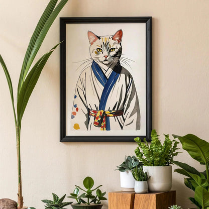 Japanese Kimono Cat Art Print Poster