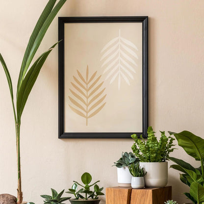 Boho Japandi Wall Art – Minimalist Leaves Poster