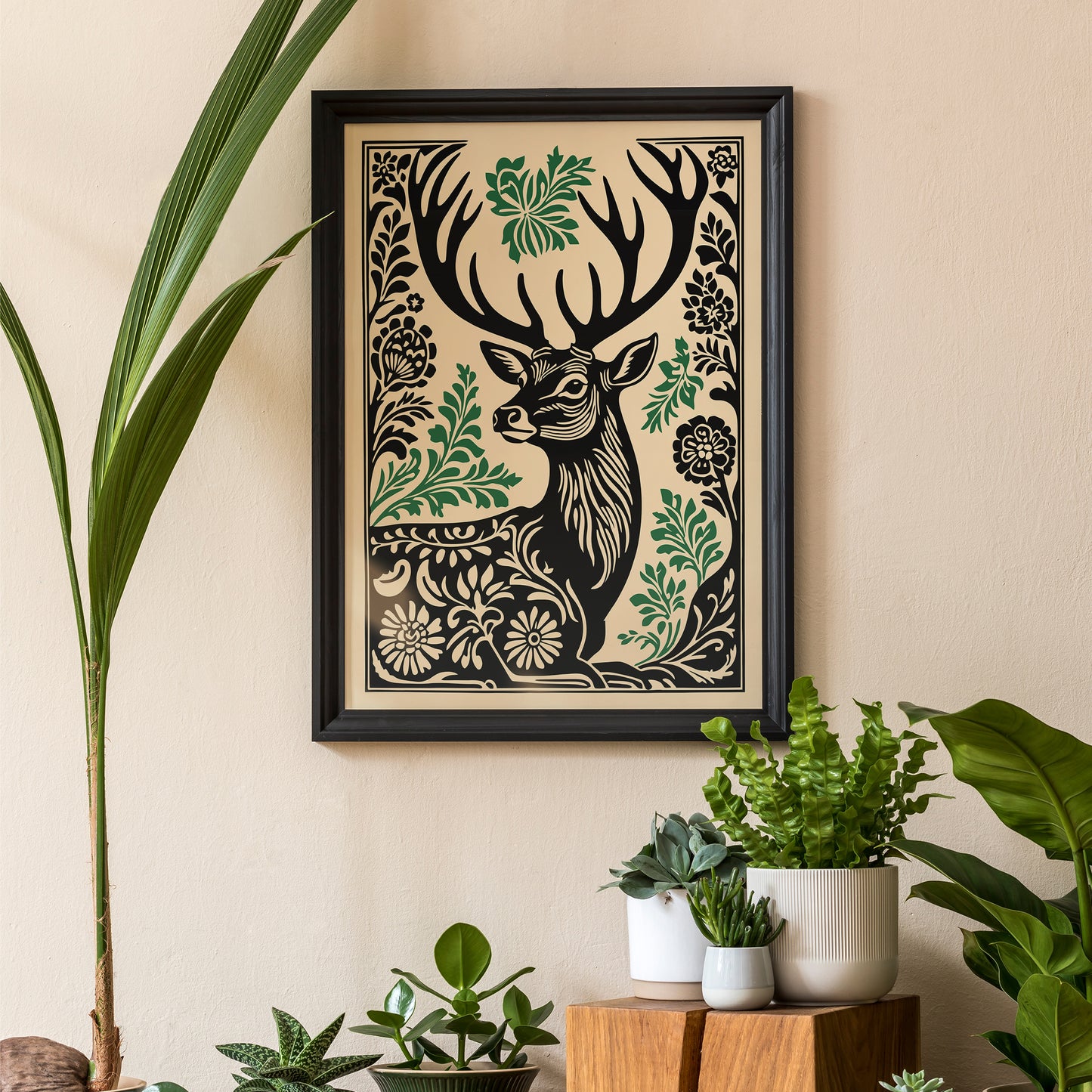 Rustic Linocut Style Deer Poster