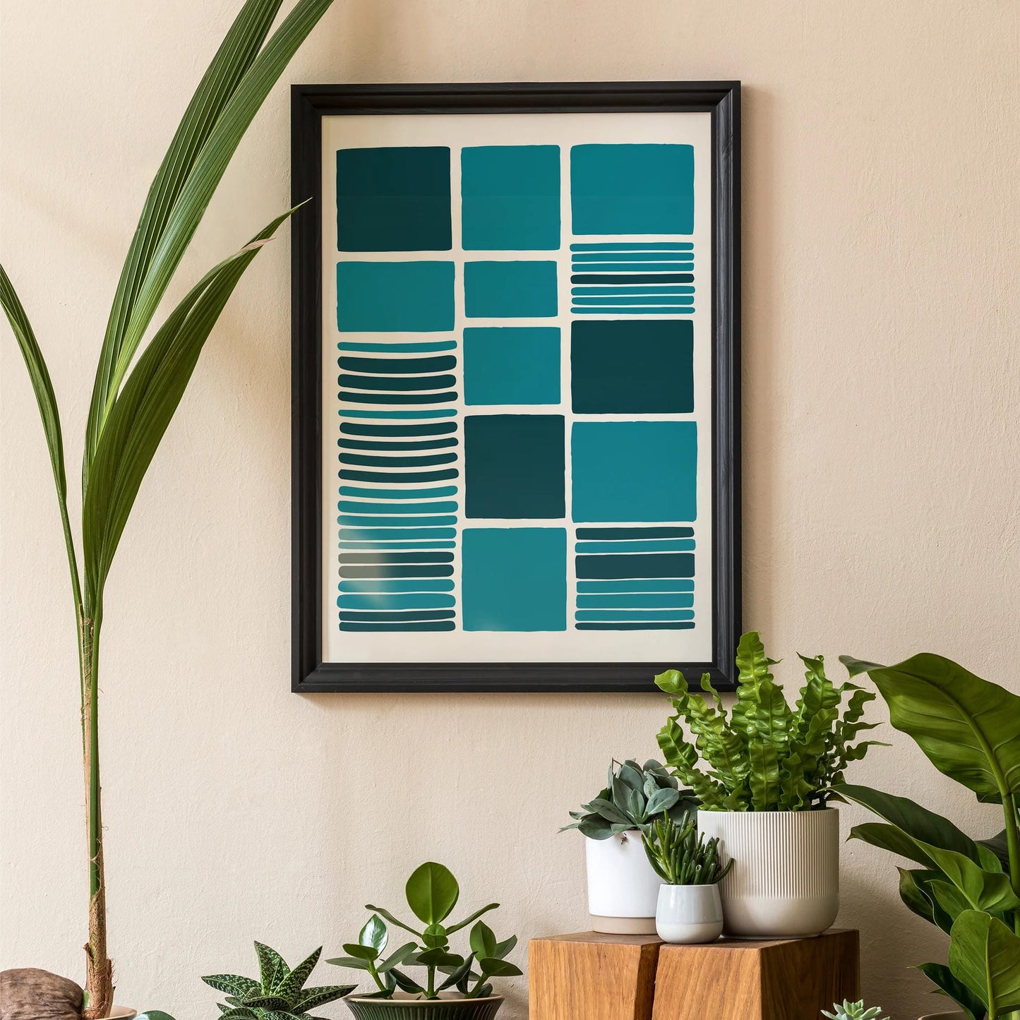 Mid-Century Teal Squares Print