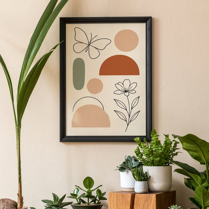 Minimalist Boho Wall Art – Butterfly, Flower & Shapes