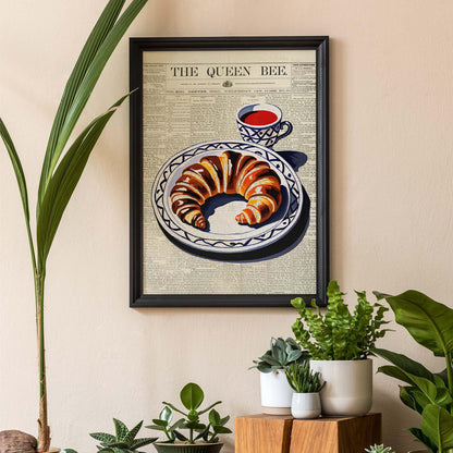 Vintage Croissant Newspaper Kitchen Poster