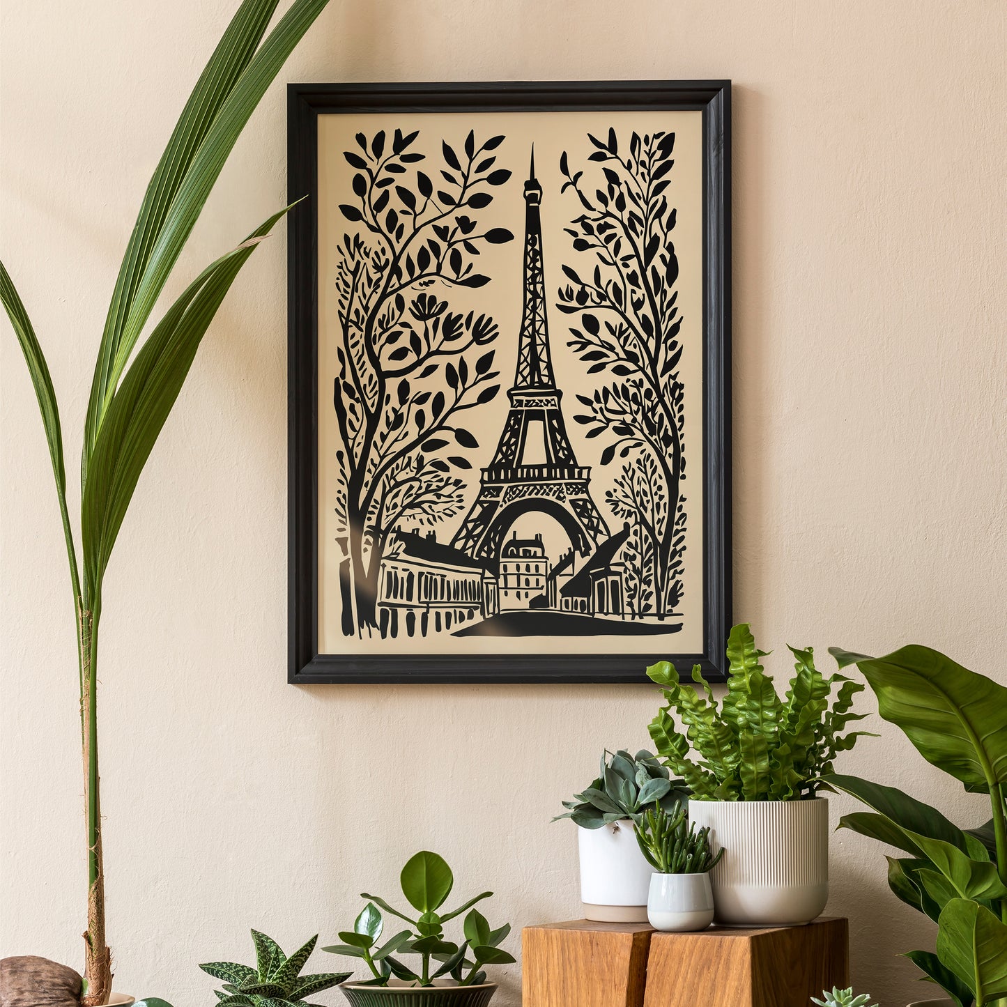 Black Ink Style Eiffel Tower Art Print