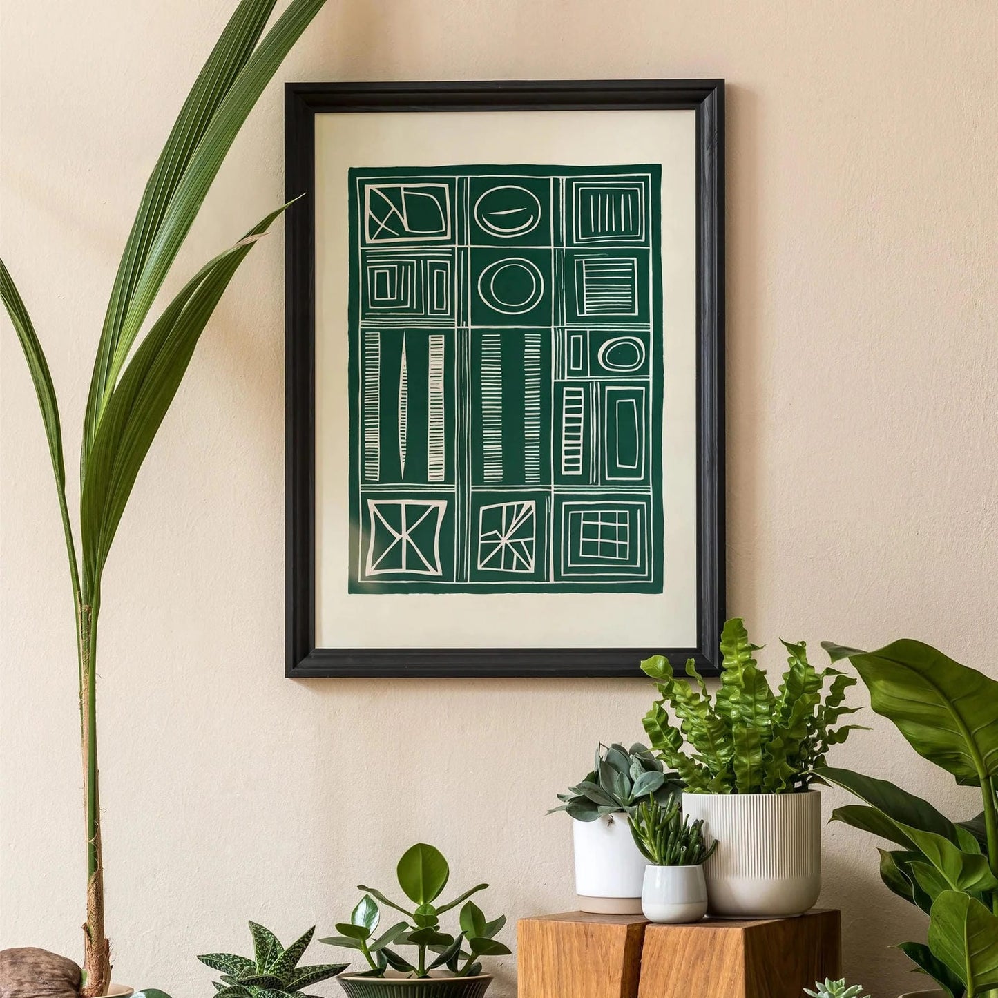 Mid-Century Modern Green Shapes Print