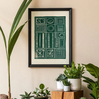 Mid-Century Modern Green Shapes Print