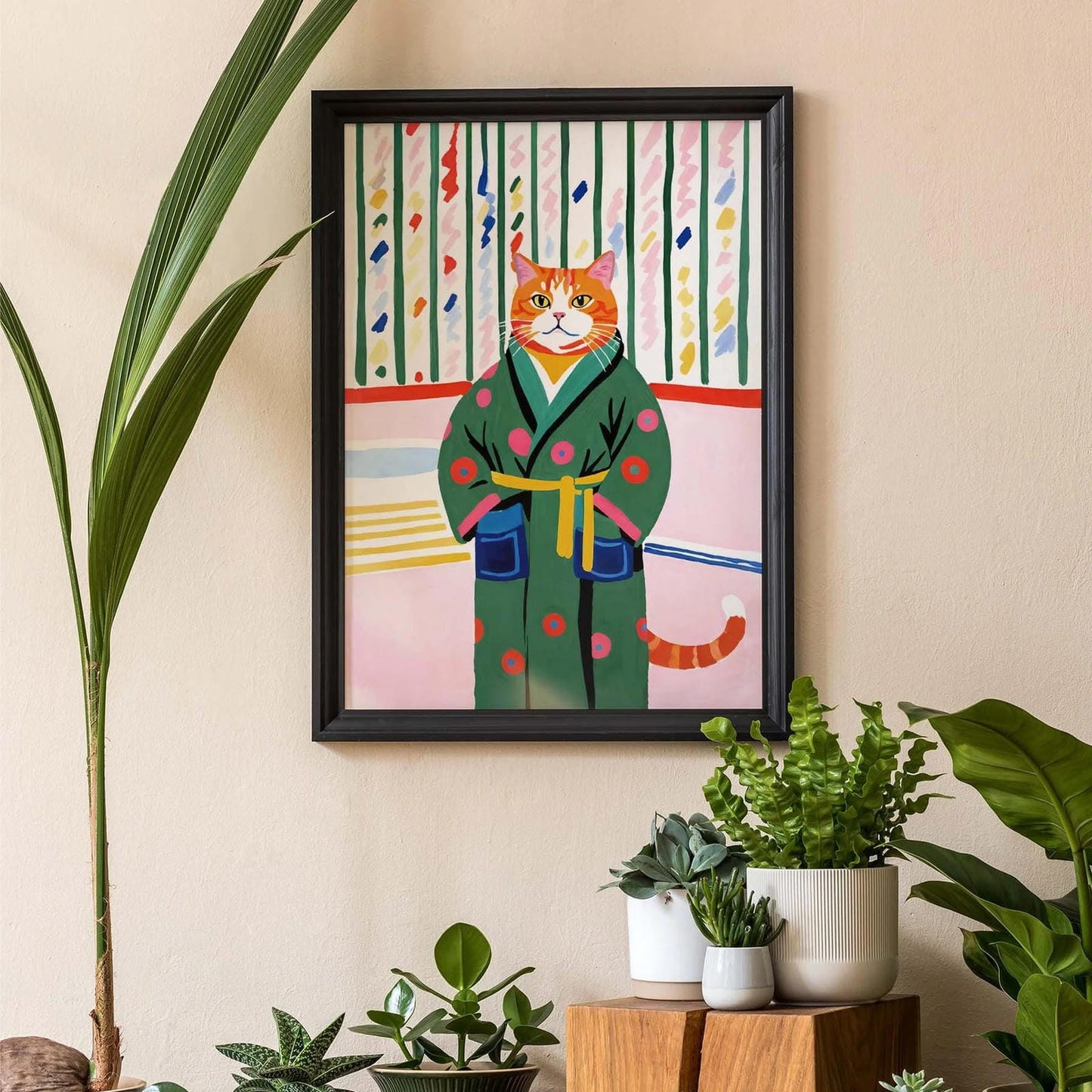 Whimsical Cat in Bathrobe Wall Art
