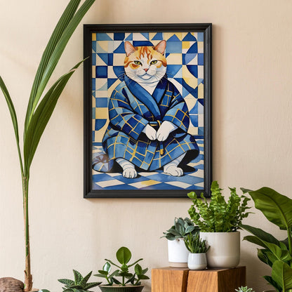 Tabby Cat in Bathrobe Poster