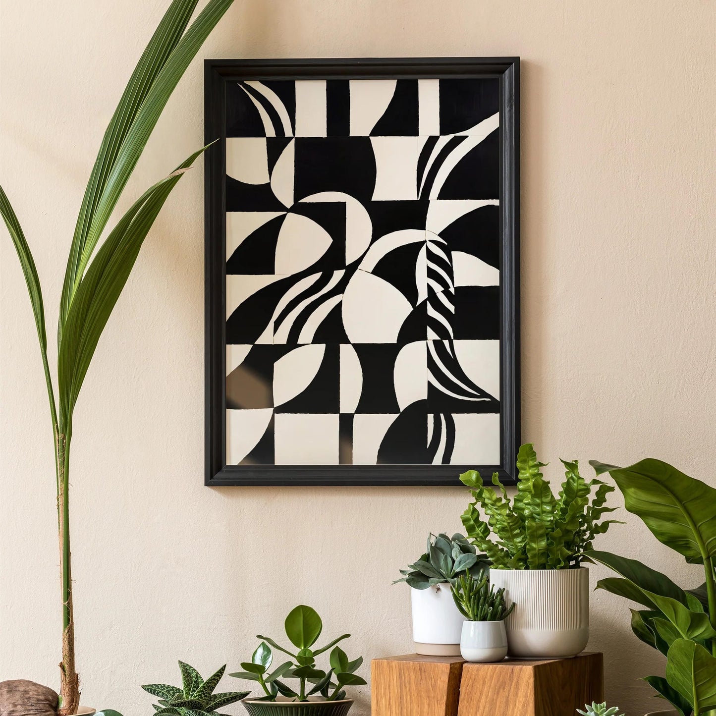 Abstract Checkered Swirls Art Print