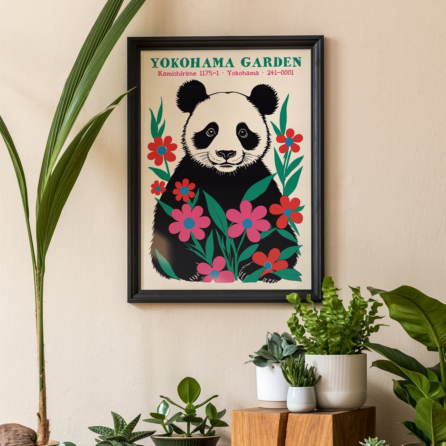 Cute Panda with Flowers Wall Art Poster