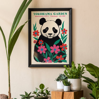 Cute Panda with Flowers Wall Art Poster